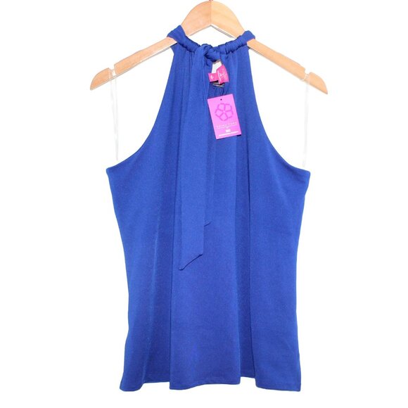 TRINA TURK & INC High Halter Tie Neck Built-in Bra Navy Blue Top - Large - Picture 2 of 3